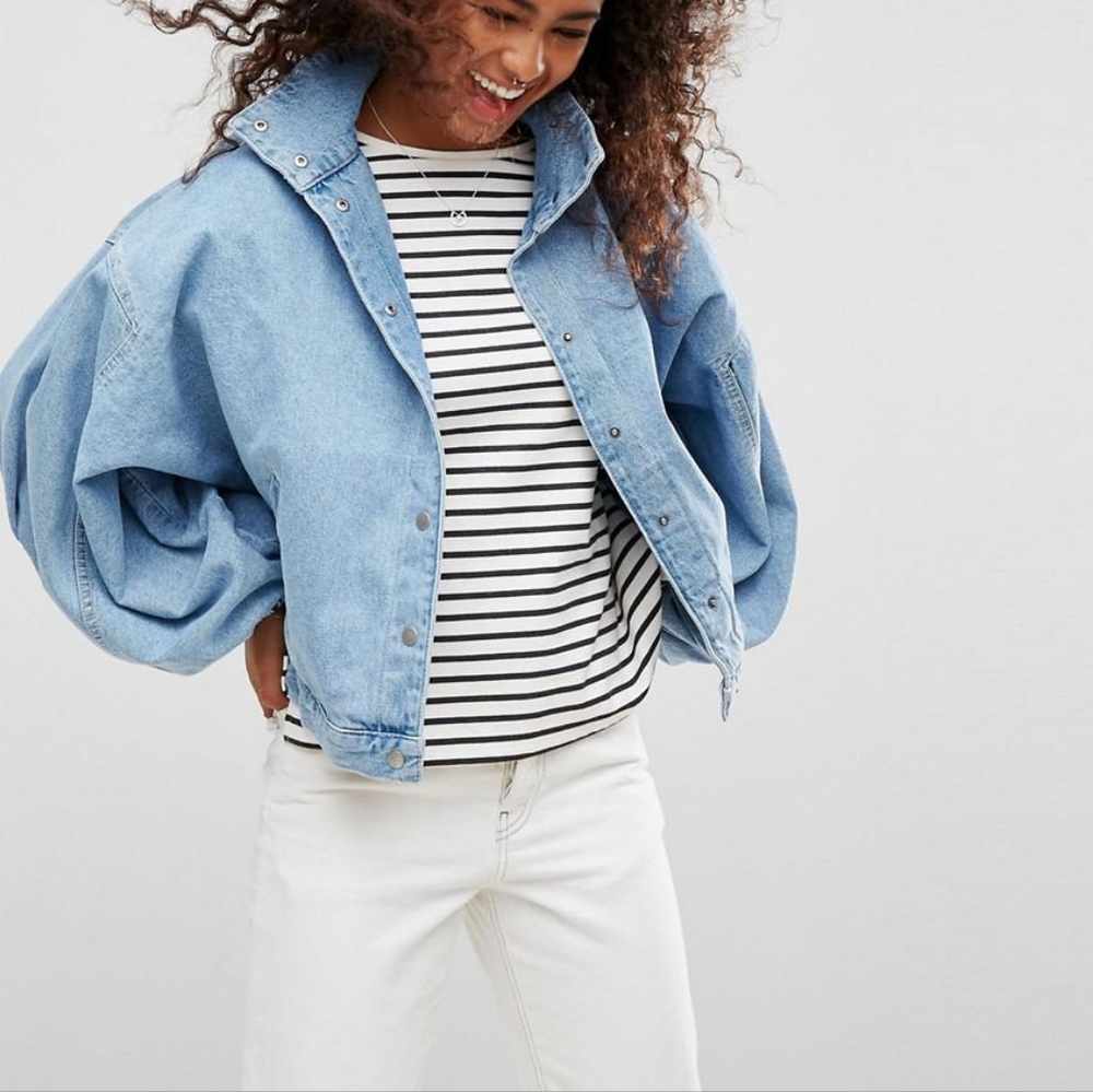 Ballon Sleeve Denim Jean Jacket Medium